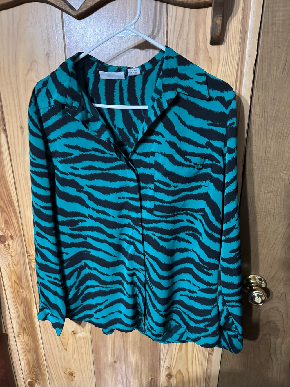 Alfred Dunner Teal and Black Zebra-Stripe Blouse